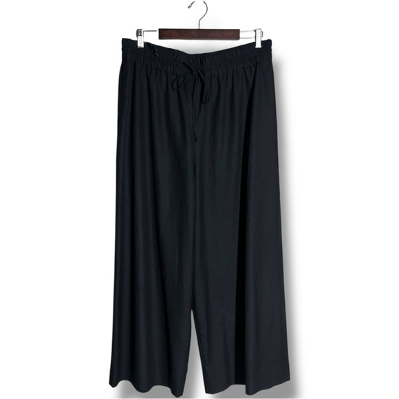 Anne Klein Black Wide-Leg Elastic Drawstring Waist Ankle Length Loose Fit Pants - Picture 2 of 10